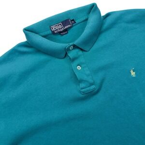 Vintage Polo Ralph Lauren Polo Shirt Men's XL Teal Green Yellow Pony 100% Cotton
